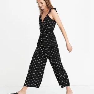 Madewell Ruffle-Front Wrap Jumpsuit in Grid Dot